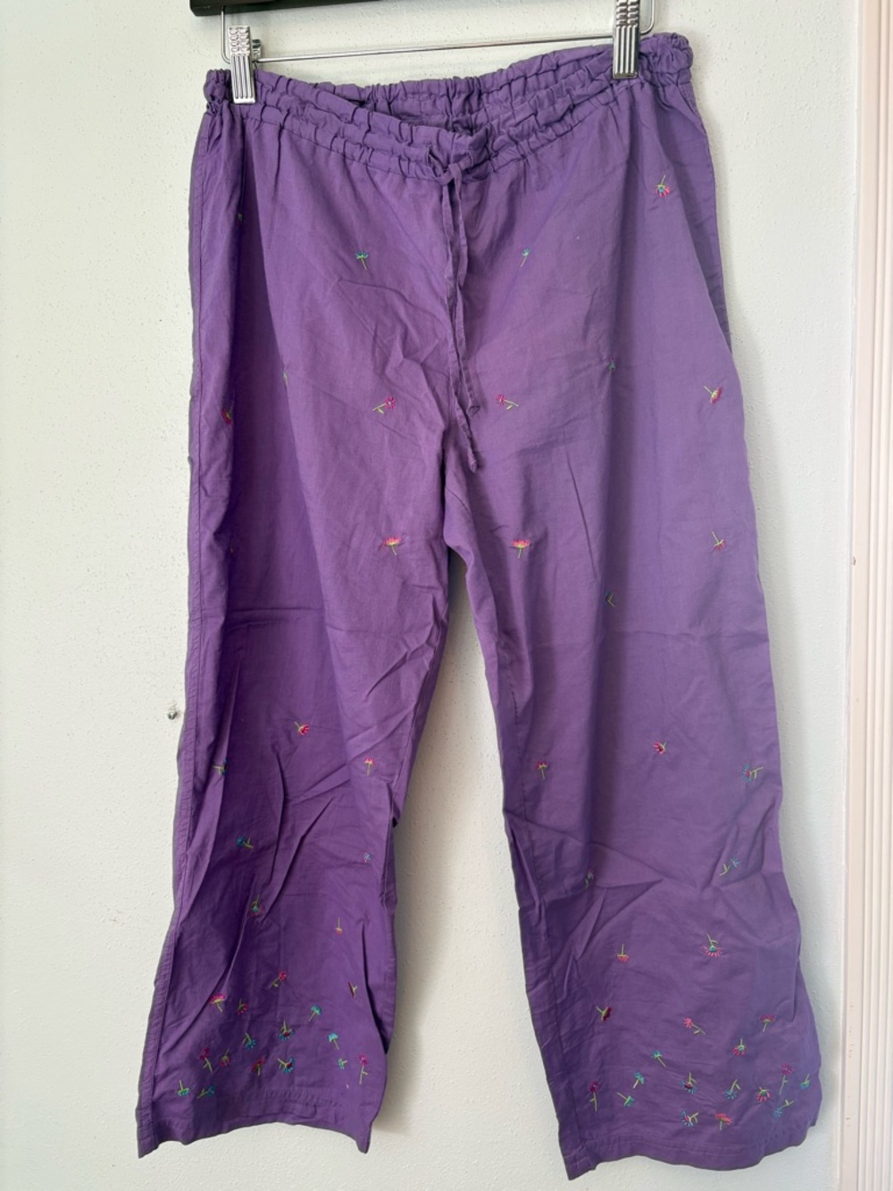 🆕 VICTORIAS SECRET SMALL ✨ flower Embroidered Drawstring  pajama Pants NWT